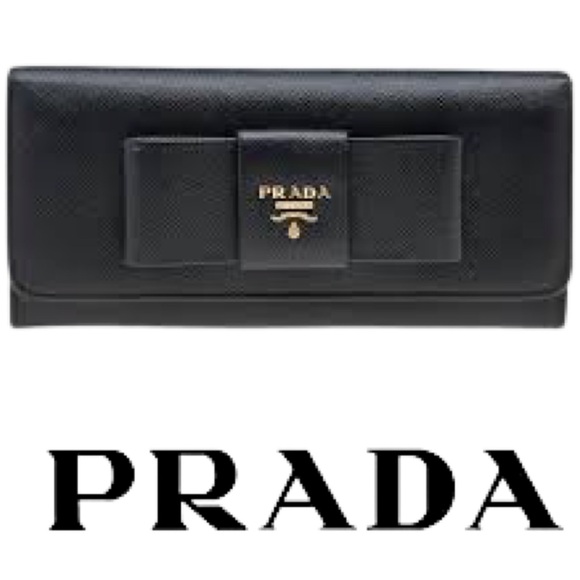 COA Included Prada Black Saffiano Fiocco Leather Bow Continental Wallet - Picture 1 of 16